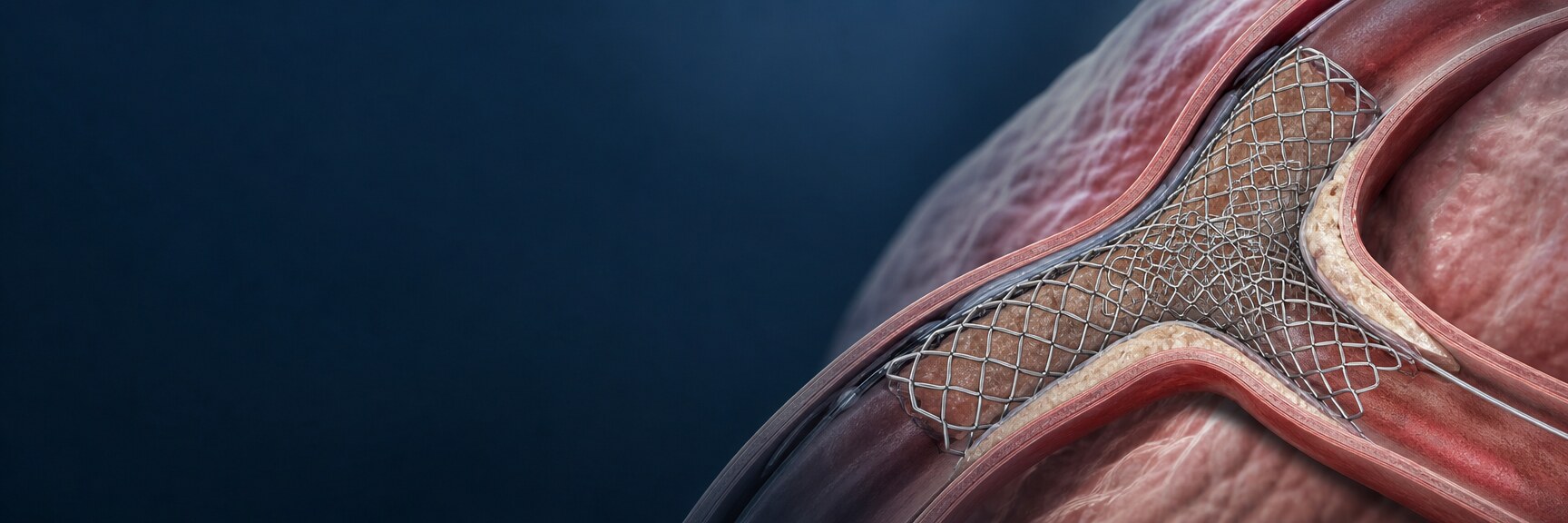 Culotte tekniğinde her iki dal ağzını örten iki stent ve proksimal çift metal katmanının şeması