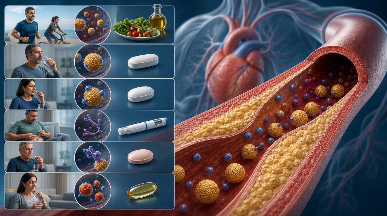 Relationship of lifestyle, statin and add-on medicine steps to lipoproteins in hyperlipidaemia care