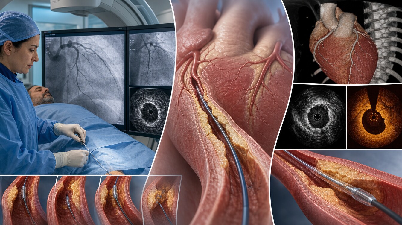 Illustration separating the roles of angiography, intravascular imaging and cardiac CT in CTO