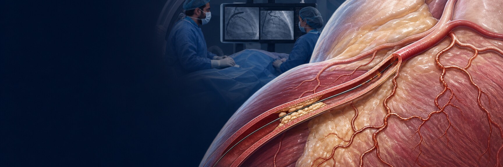 Medical illustration of a chronically occluded coronary artery and collateral circulation