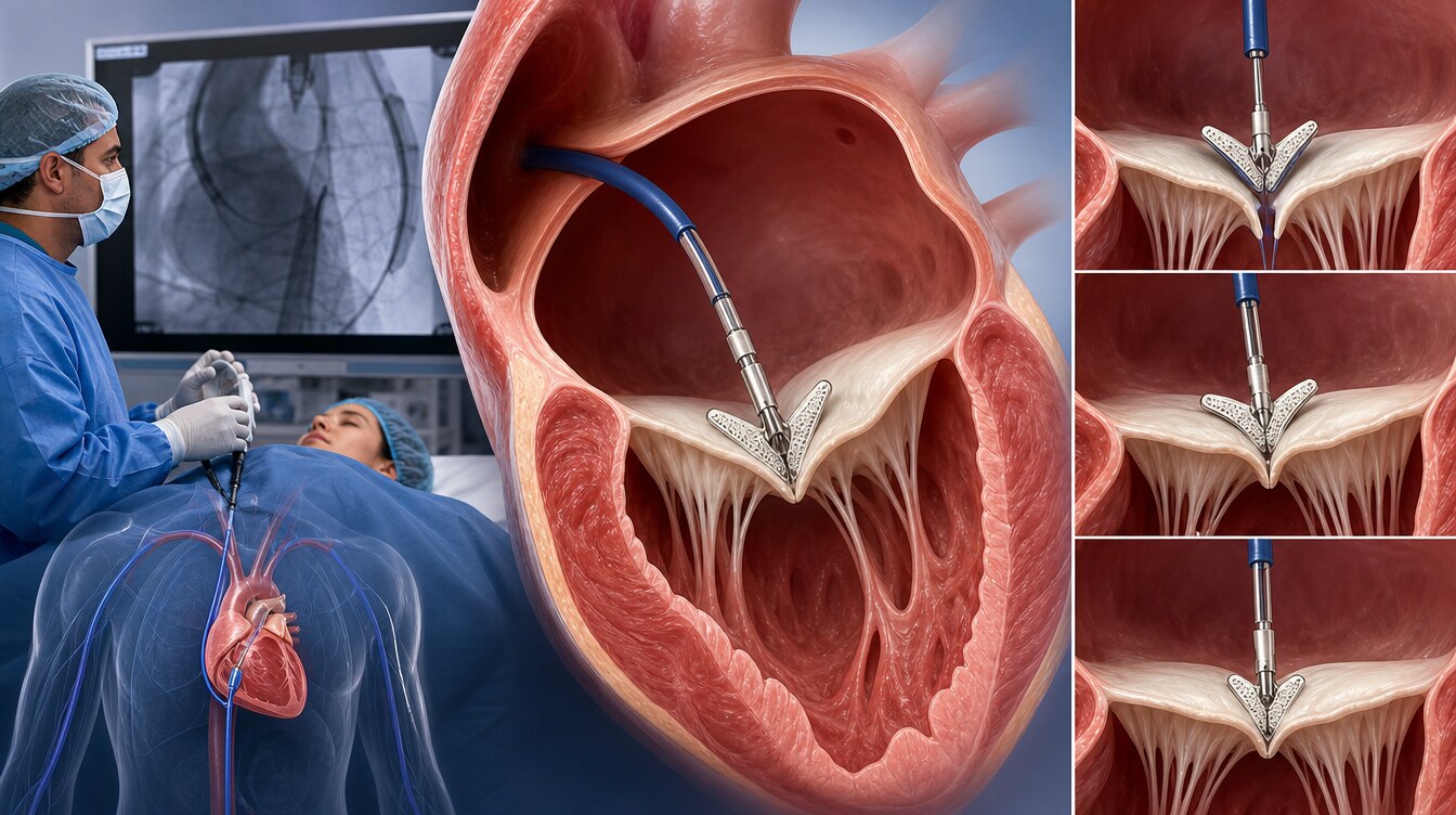PASCAL M-TEER approximating mitral leaflets while the native valve is retained
